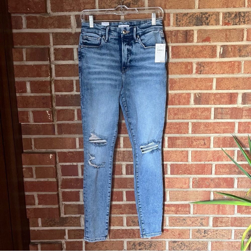 NWT Good American High Rise Distressed Skinny Stretch Jeans 6/28 Good Waist $149